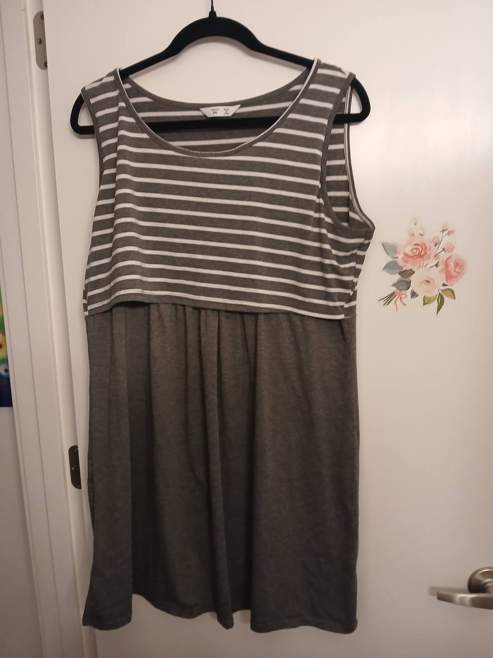 Womans Sleeveless Gray Striped Nursing And Maternity Shirt